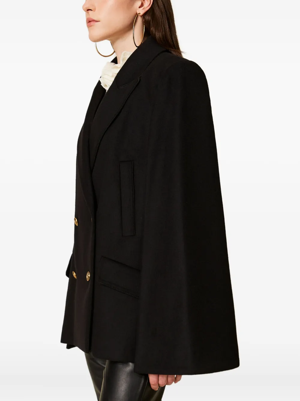 Twinset Wool-blend Double-breasted Coat In Black