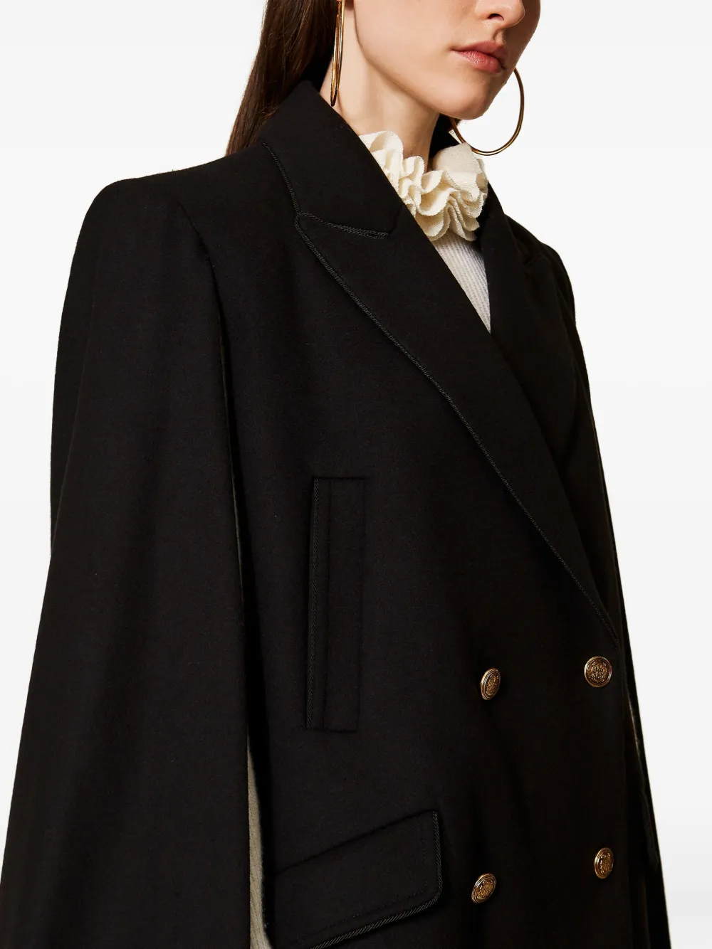 Twinset Wool-blend Double-breasted Coat In Black