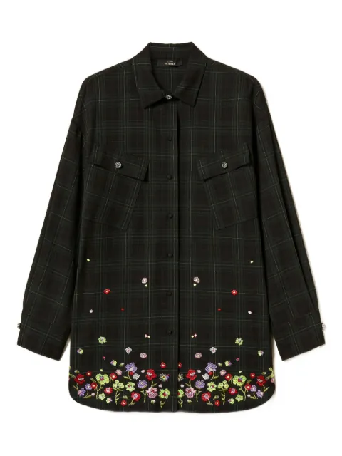 TWINSET floral-embroidered tartan shirt