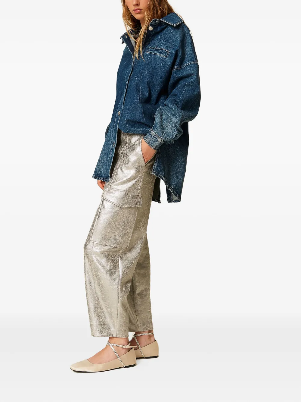 TWINSET Broek met cargo zak en gebarsten effect Grijs