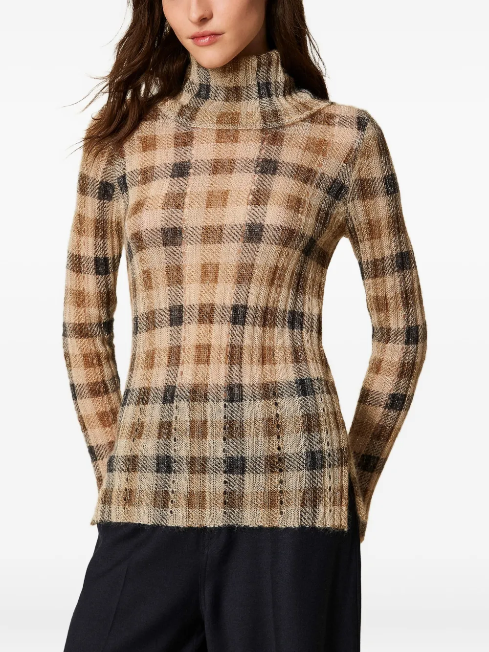 TWINSET roll-neck check-print sweater | Knitted Tops | Image 2