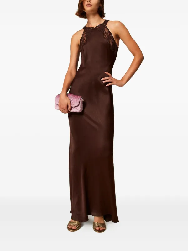 TWINSET lace-insert Maxi Dress | Brown | FARFETCH ID TWINSET lace-insert Maxi Dress | Brown | FARFETCH ID