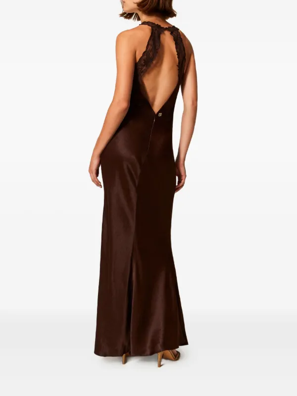 TWINSET lace-insert Maxi Dress Brown FARFETCH ID