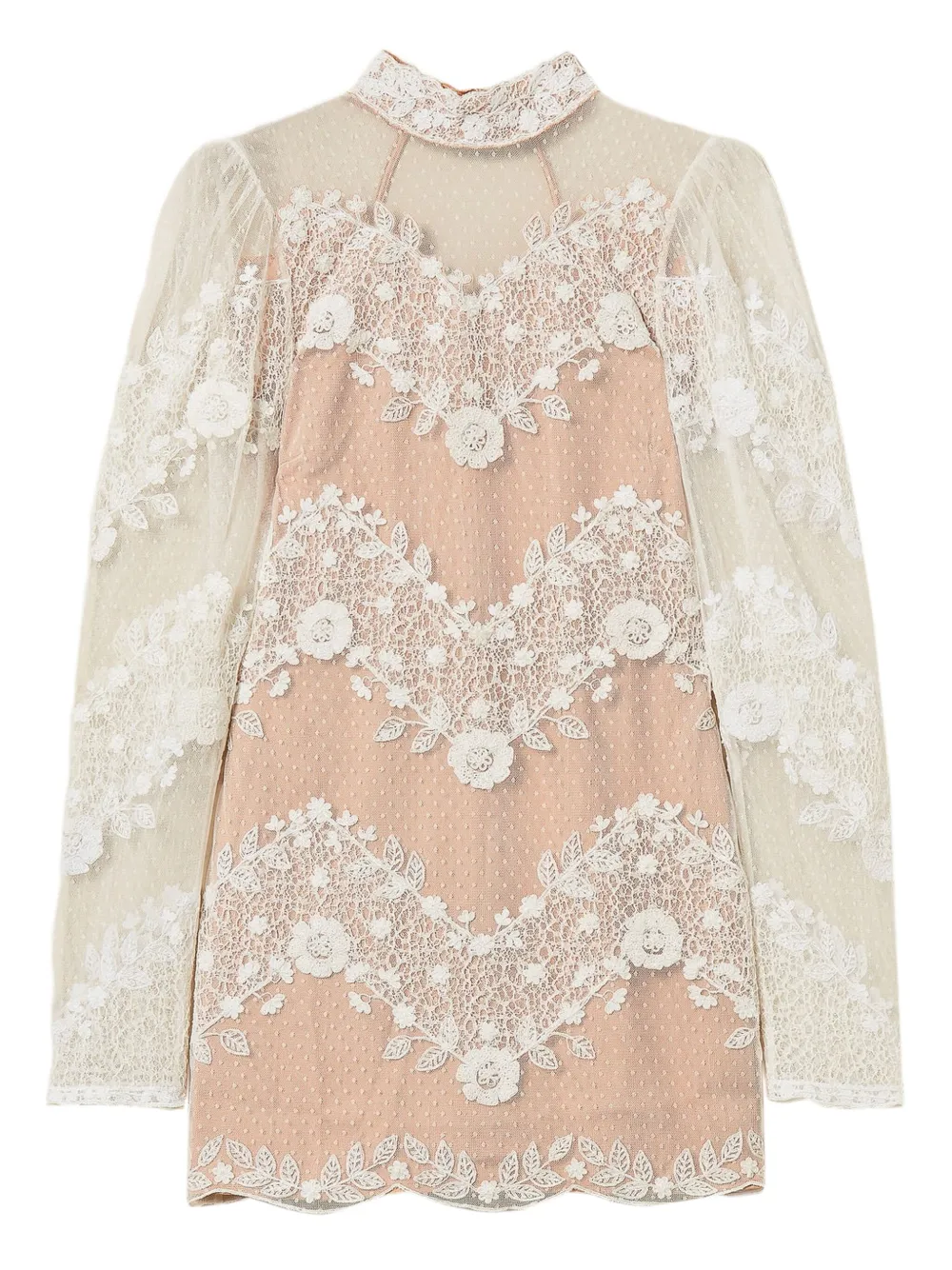 Twinset Floral-lace Tulle Mini Dress In Neutral