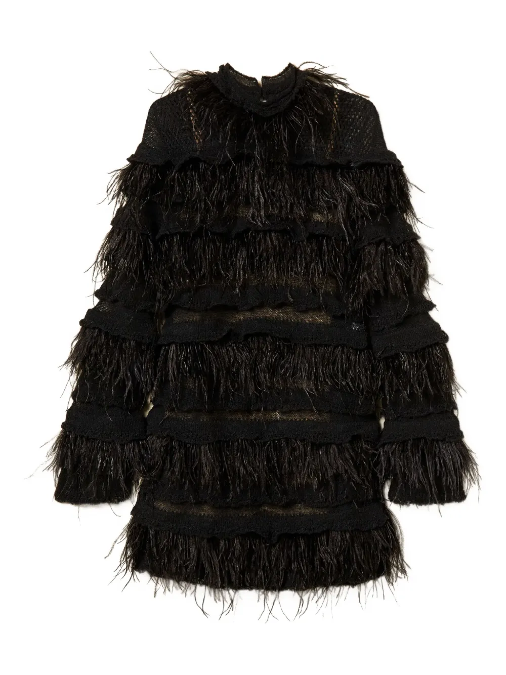 TWINSET Abito corto con piume - Nero