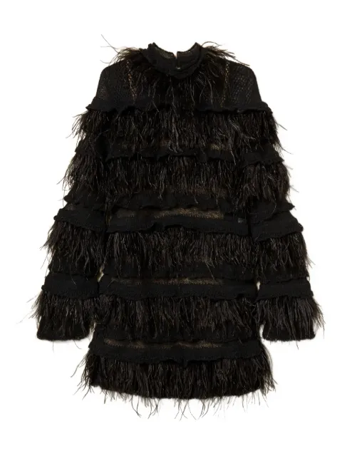 TWINSET vestido corto con detalle de plumas