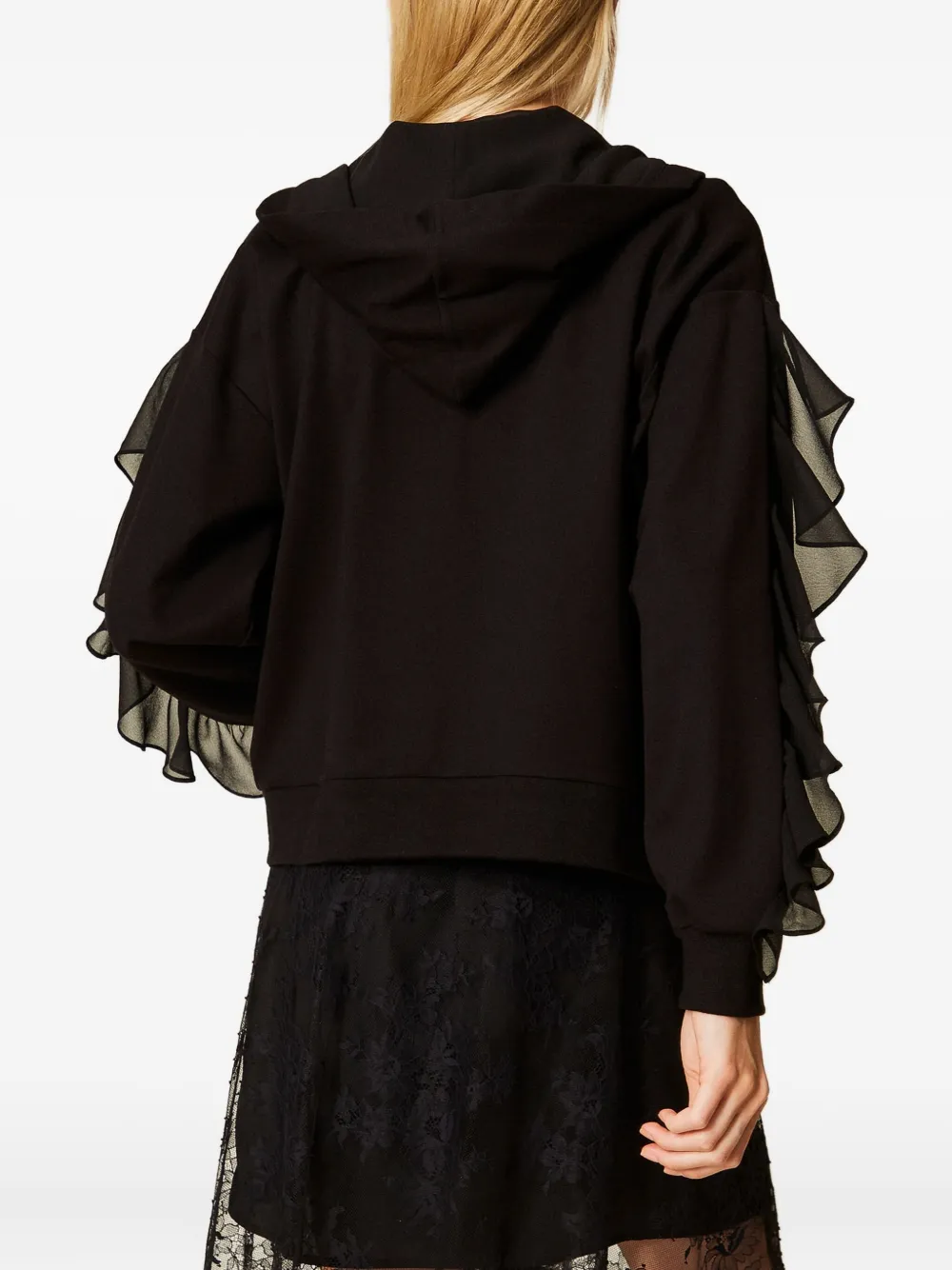 TWINSET Sweater met ruches en capuchon Zwart