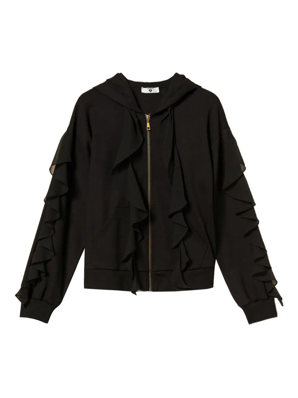 TWINSET Felpa con ruches e cappuccio - Nero