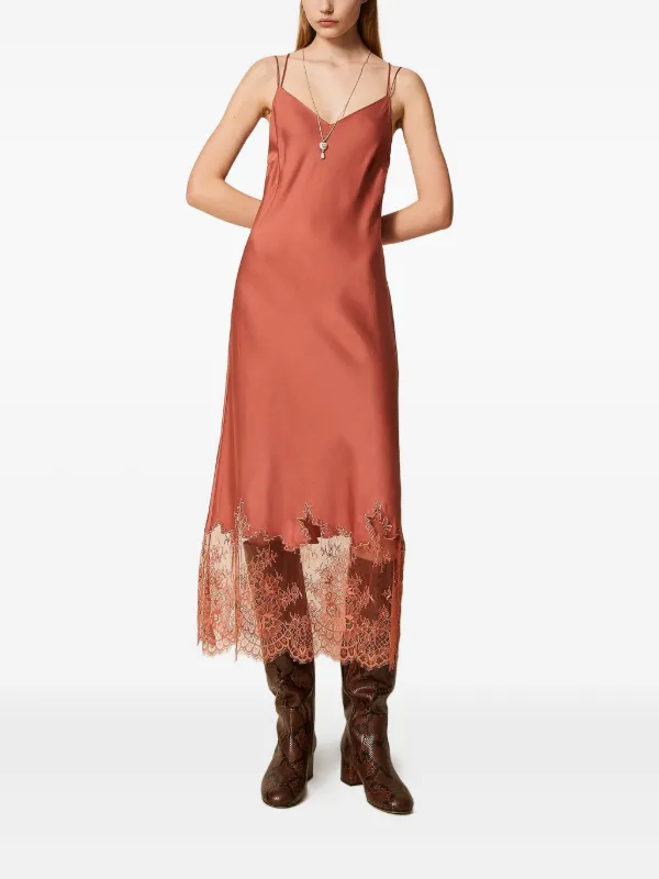 orange lace slip dress (M) Orange Lace Vintage Slip Dress
