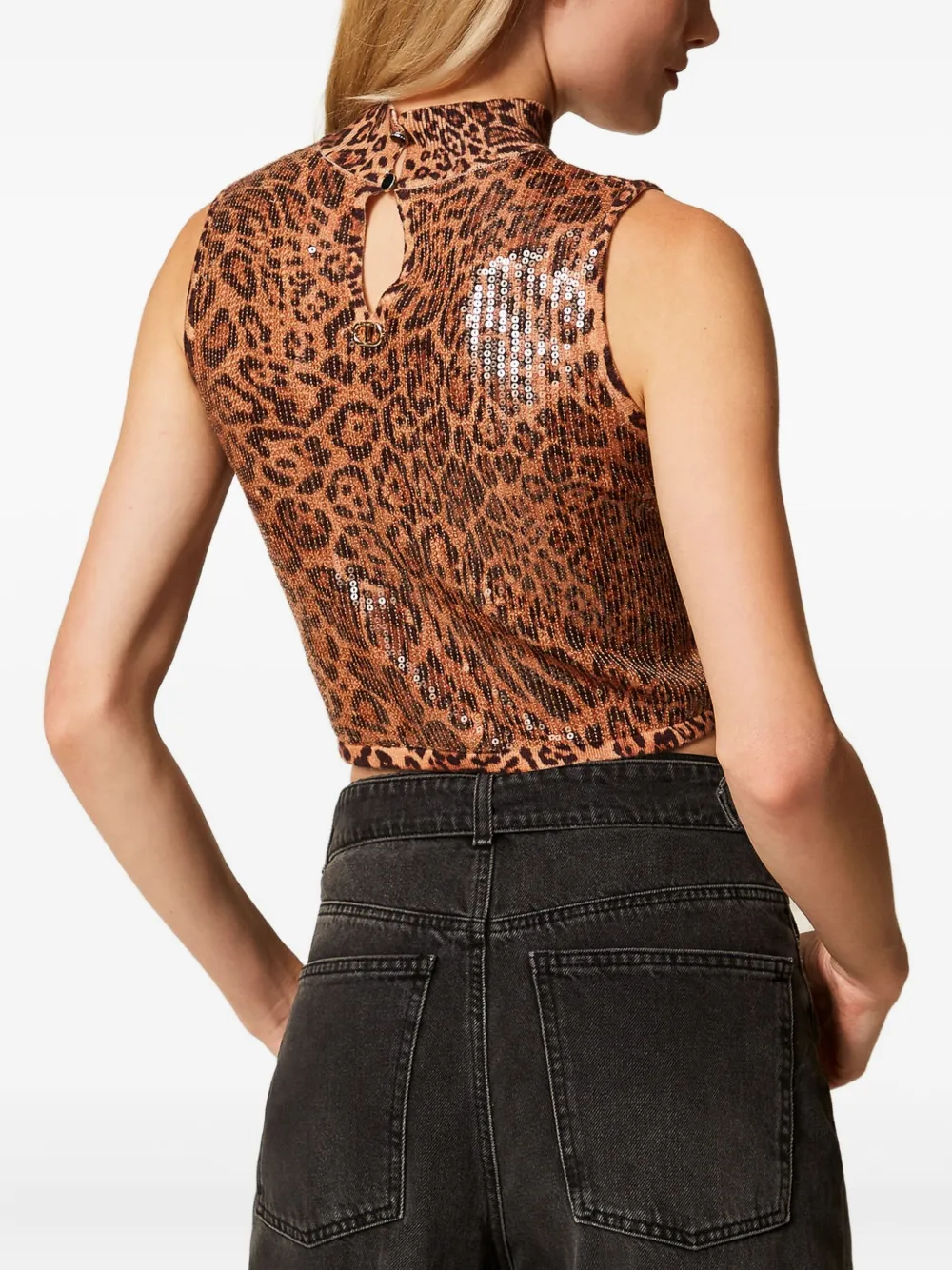 Twinset Leopard-print Sequin-embellished Top In Brown