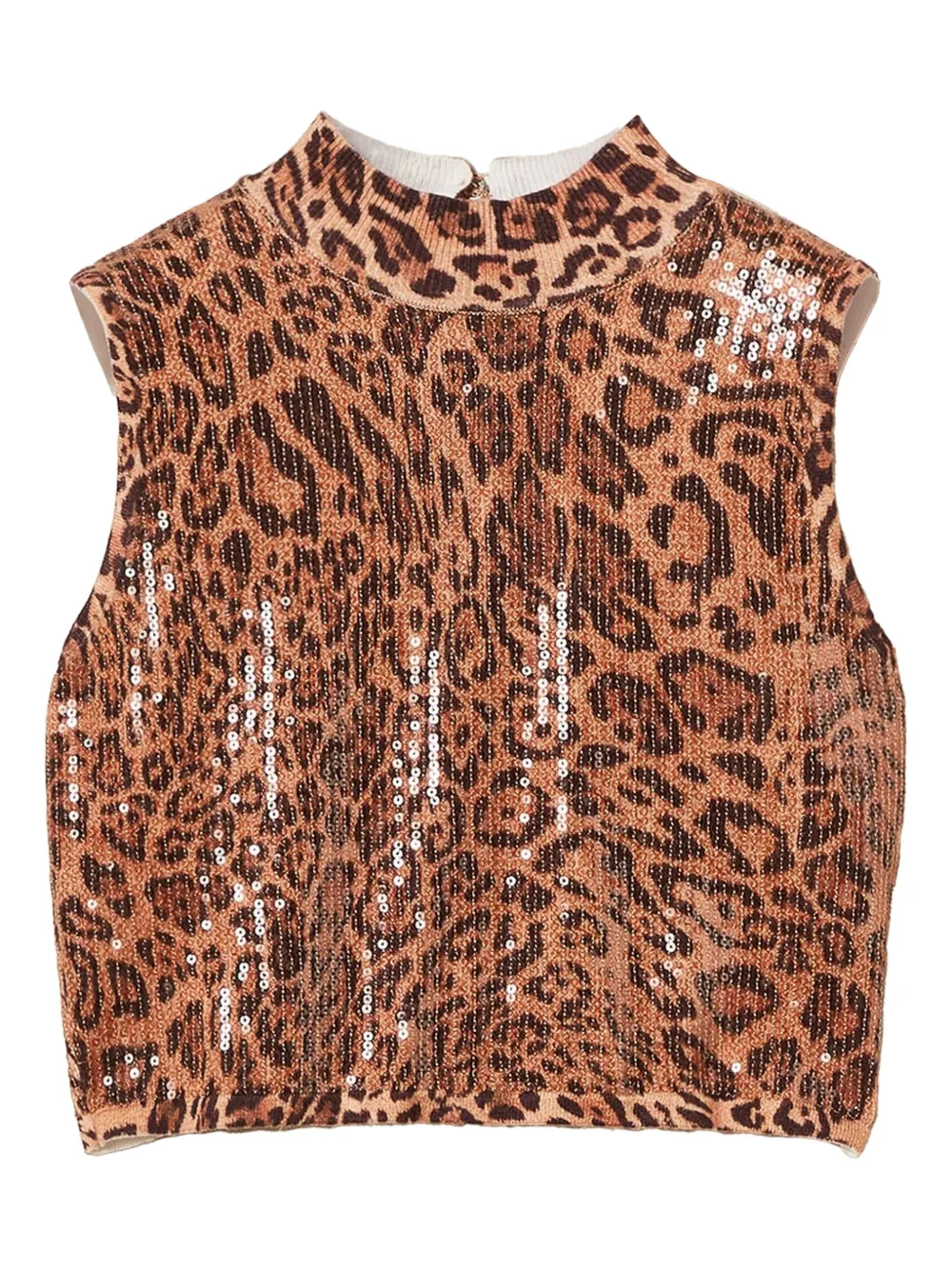 Twinset Leopard-print Sequin-embellished Top In Brown