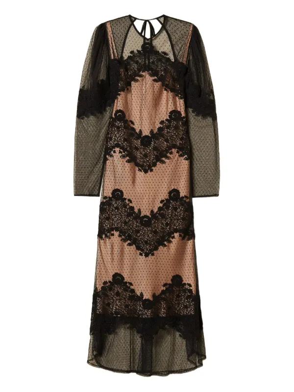 Twinset Dresses - Long tulle and lace dress, Black, Size: 38