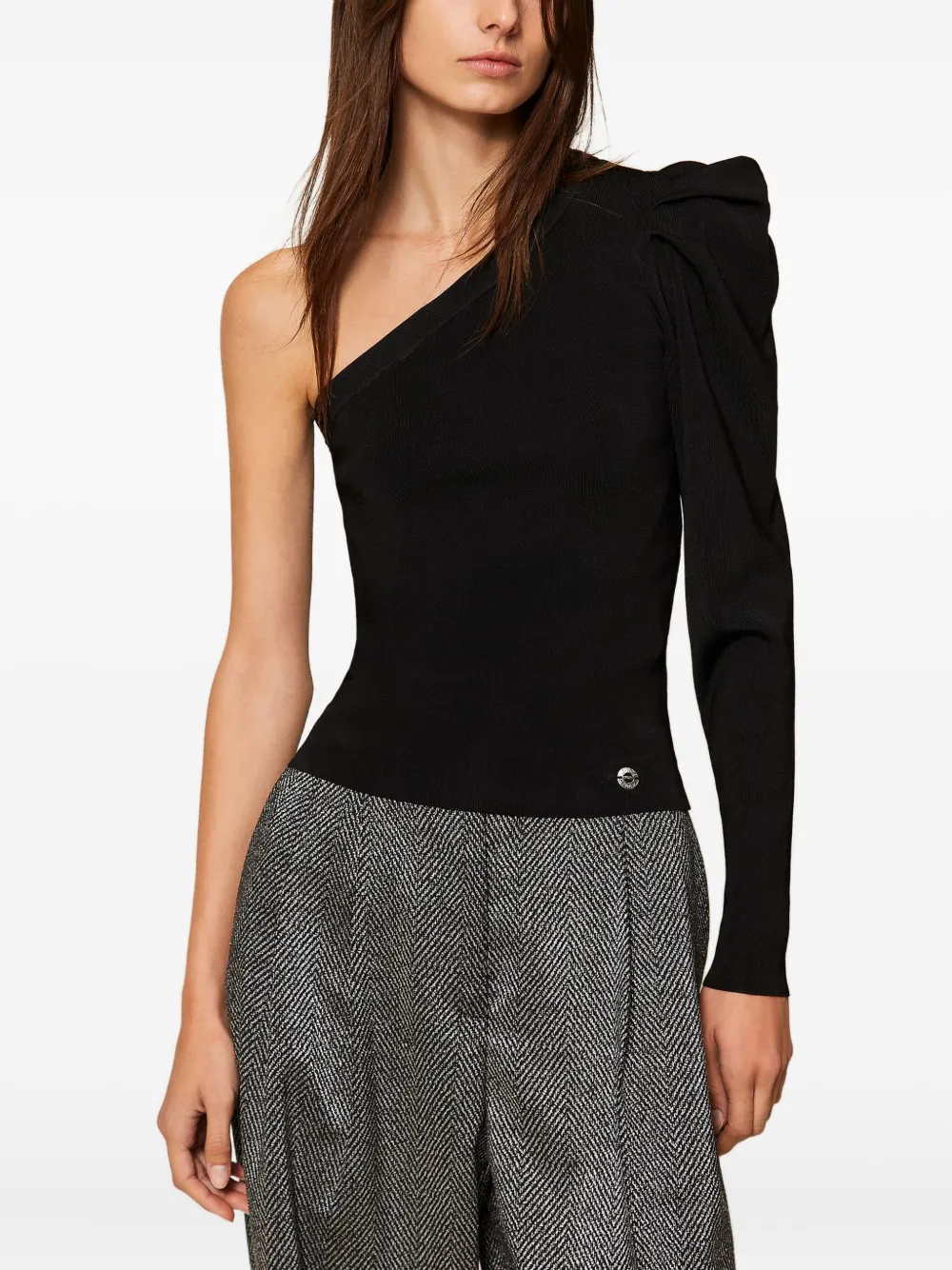 TWINSET Asymmetrische gedrapeerde top Zwart