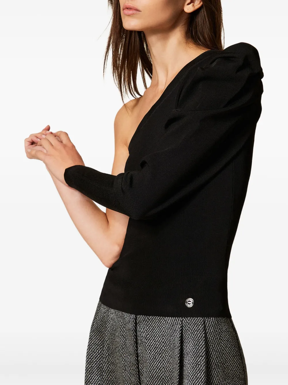 TWINSET Asymmetrische gedrapeerde top Zwart