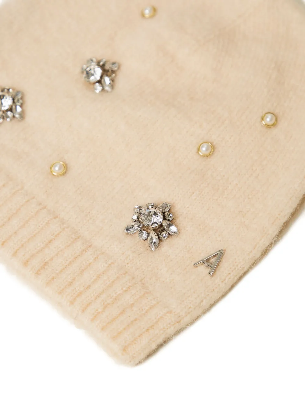 TWINSET Verfraaide gebreide muts Beige