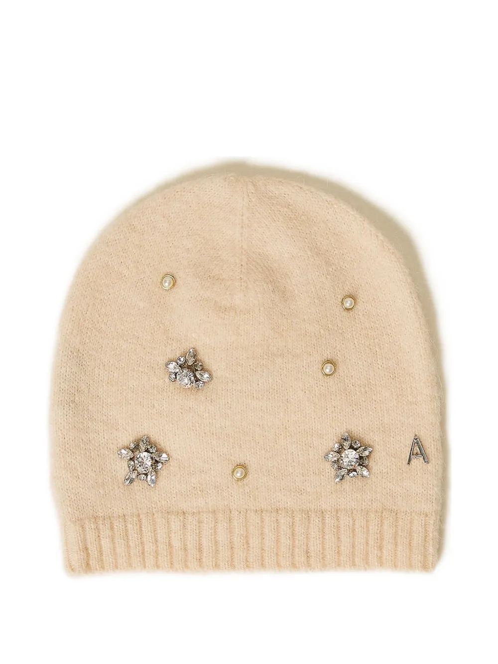 TWINSET Verfraaide gebreide muts Beige