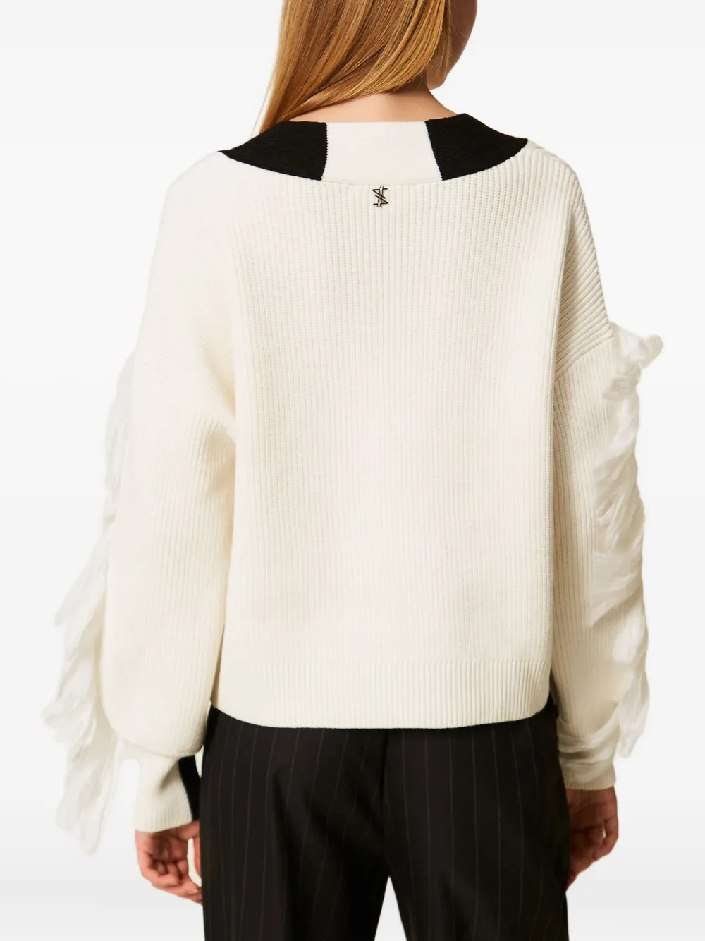 TWINSET Myfo kabelgebreide trui met franje Wit