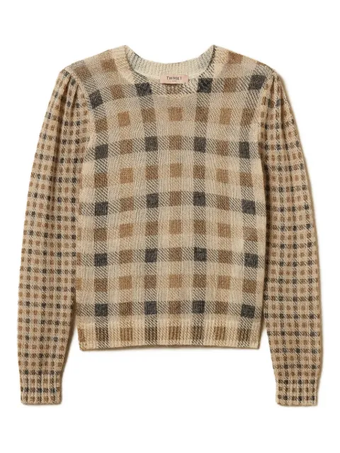 TWINSET puff-sleeve check-print sweater