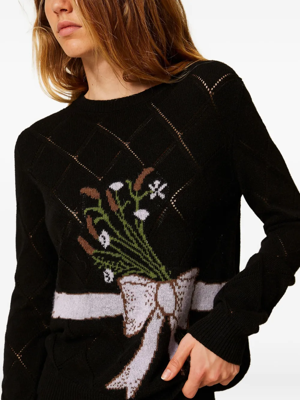 TWINSET Trui met strik en bloemenprint Zwart