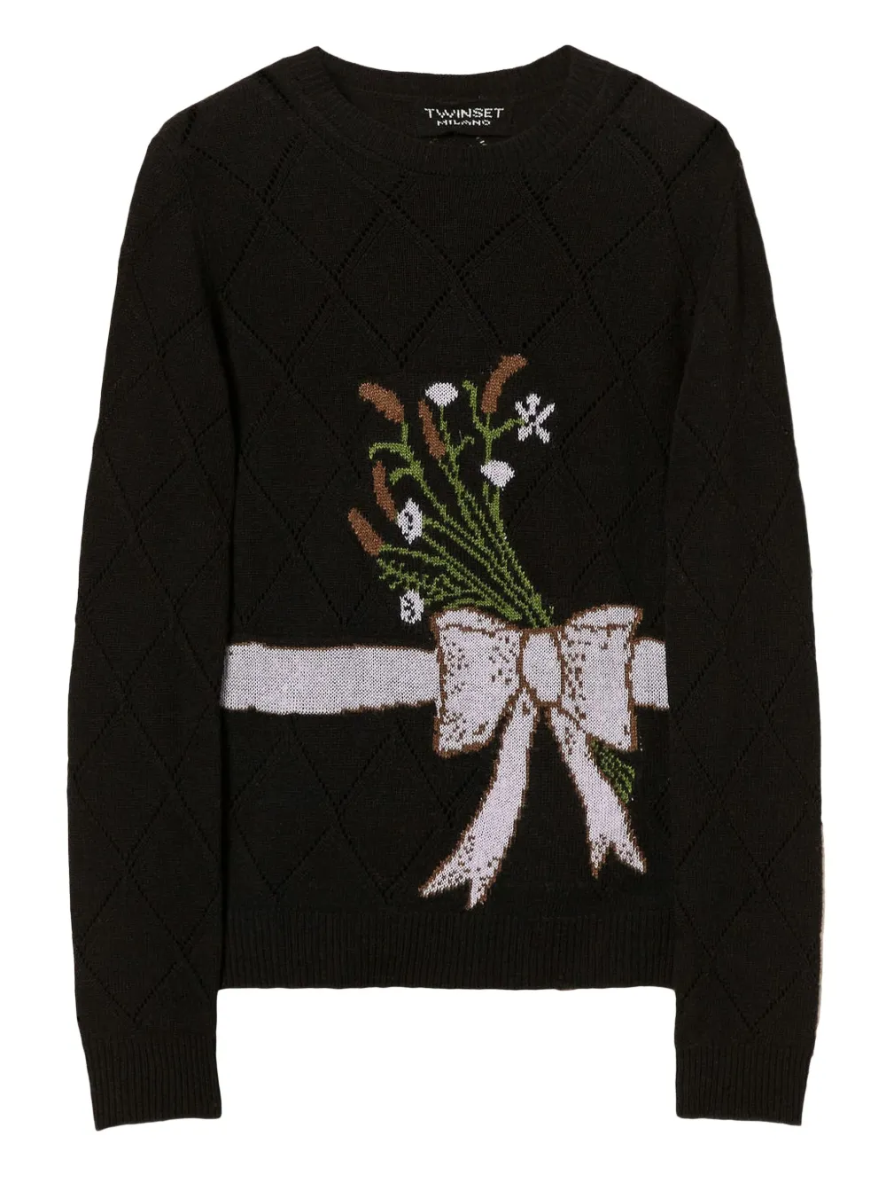 Twinset Floral-bow Graphic Sweater In Black