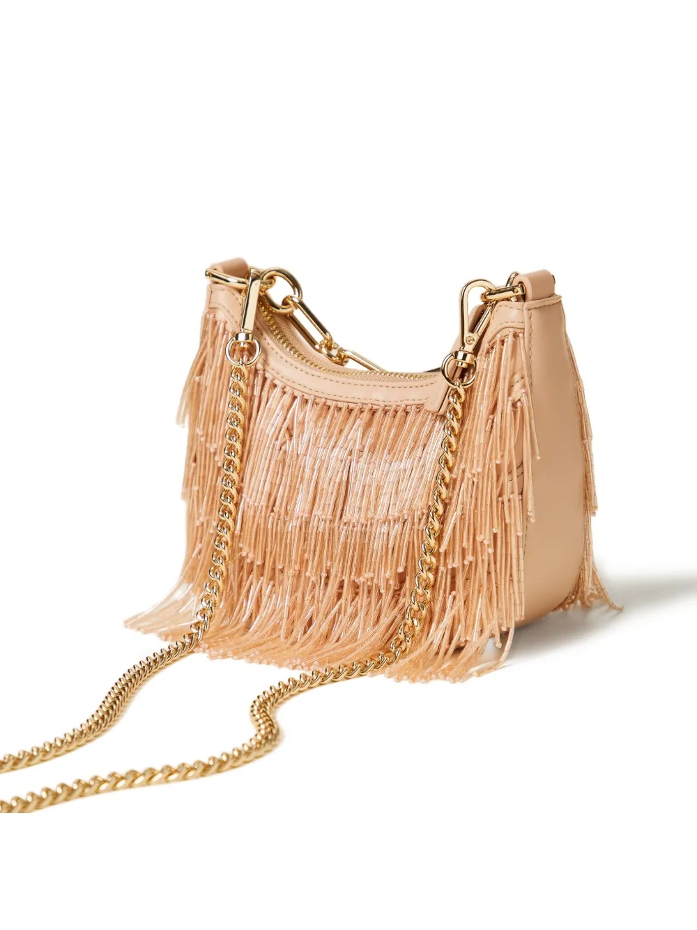 TWINSET Croissant crossbodytas met franje ketting Beige