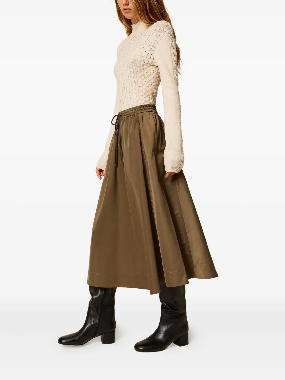 TWINSET Midi-rok met trekkoordtaille Groen
