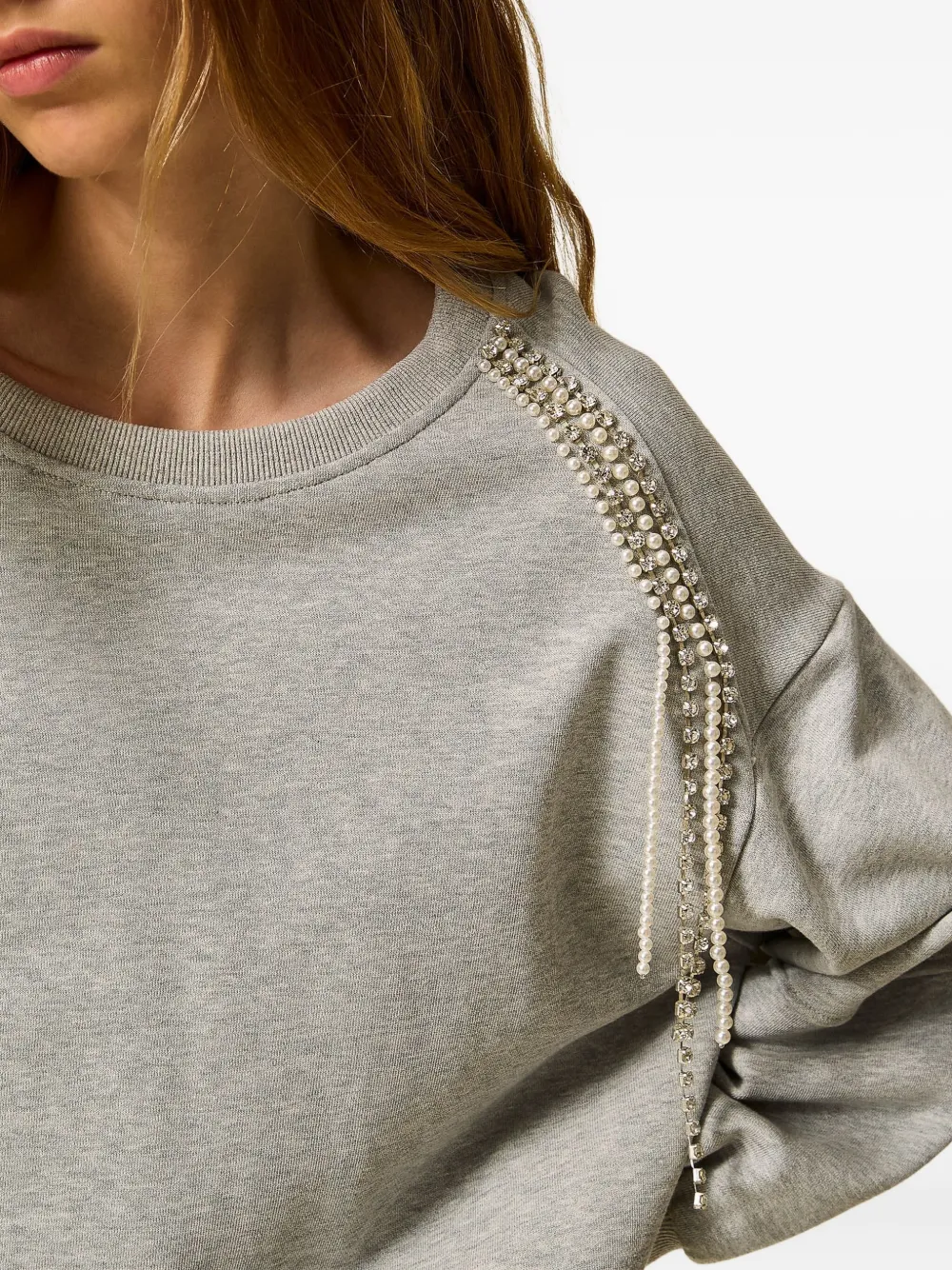 TWINSET Katoenen sweater met ketting van stras Grijs
