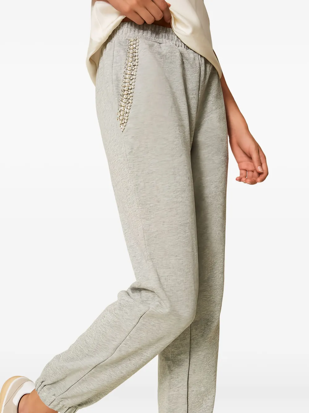TWINSET Katoenen trainingsbroek verfraaid met stras Grijs