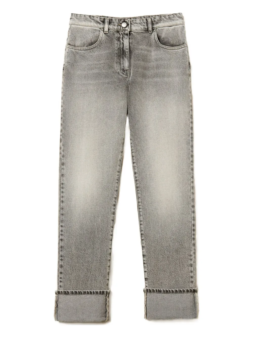 TWINSET Denim jeans met logopatch en manchetten Grijs