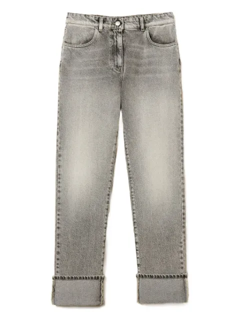 TWINSET cuffed-hemline logo-patch denim jeans