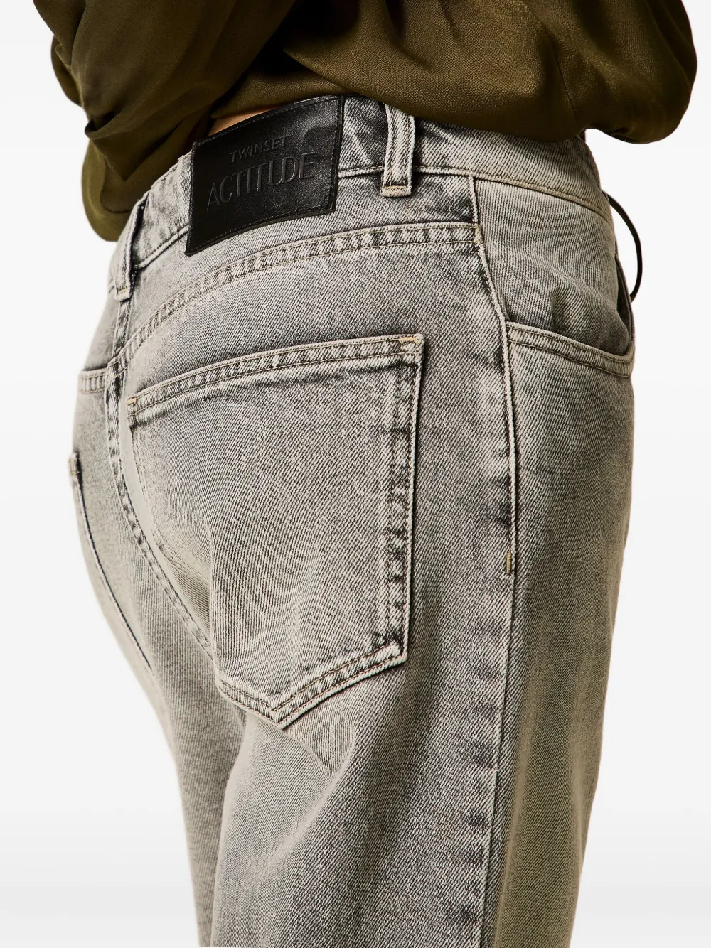 TWINSET Denim jeans met logopatch en manchetten Grijs
