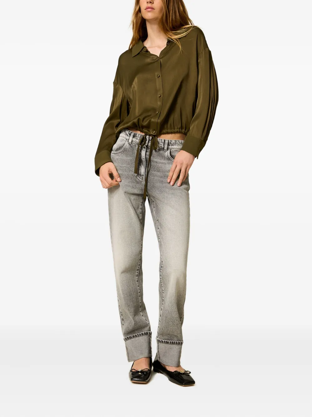 TWINSET Denim jeans met logopatch en manchetten Grijs