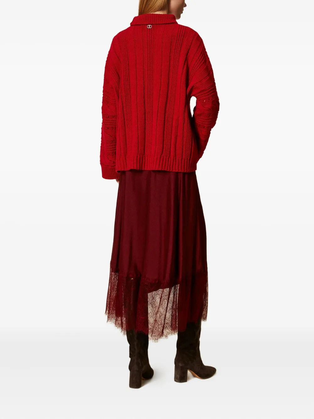 TWINSET Midi-rok met afwerking van kant Rood