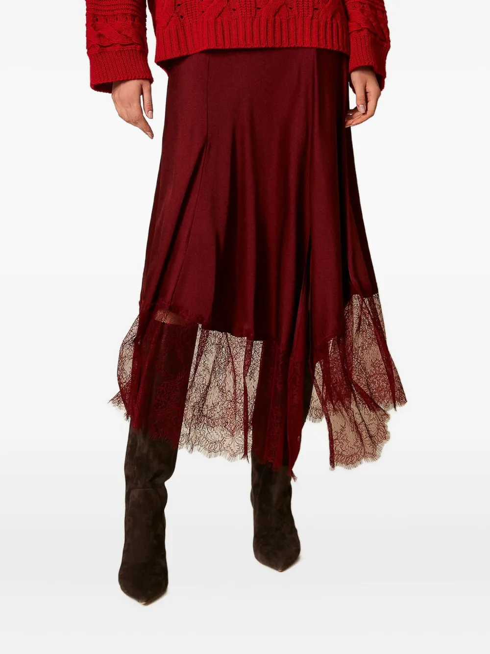 TWINSET falda midi con ribete de encaje | rojo | Image 1