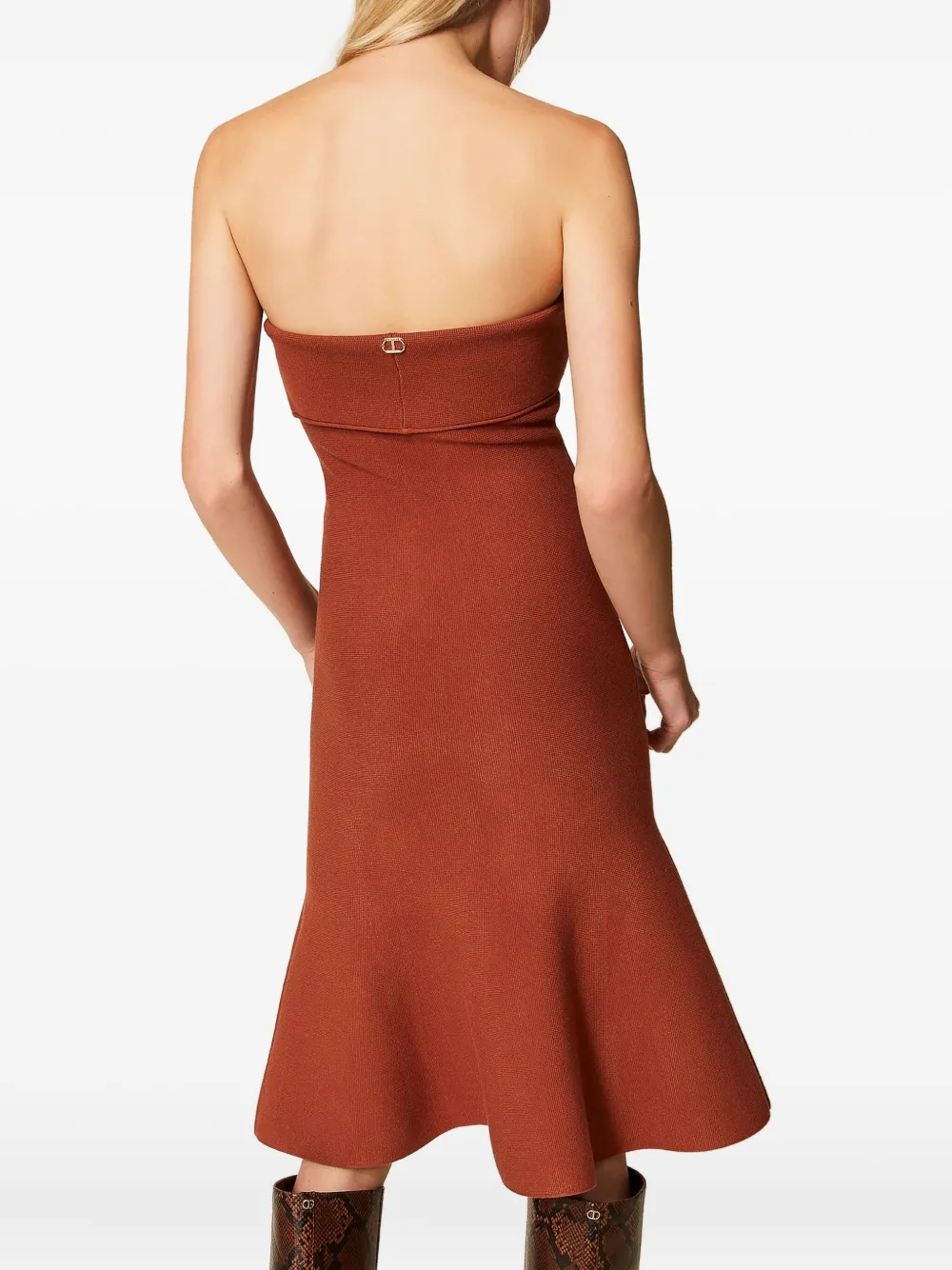 TWINSET Strapless flared mini-jurk Bruin