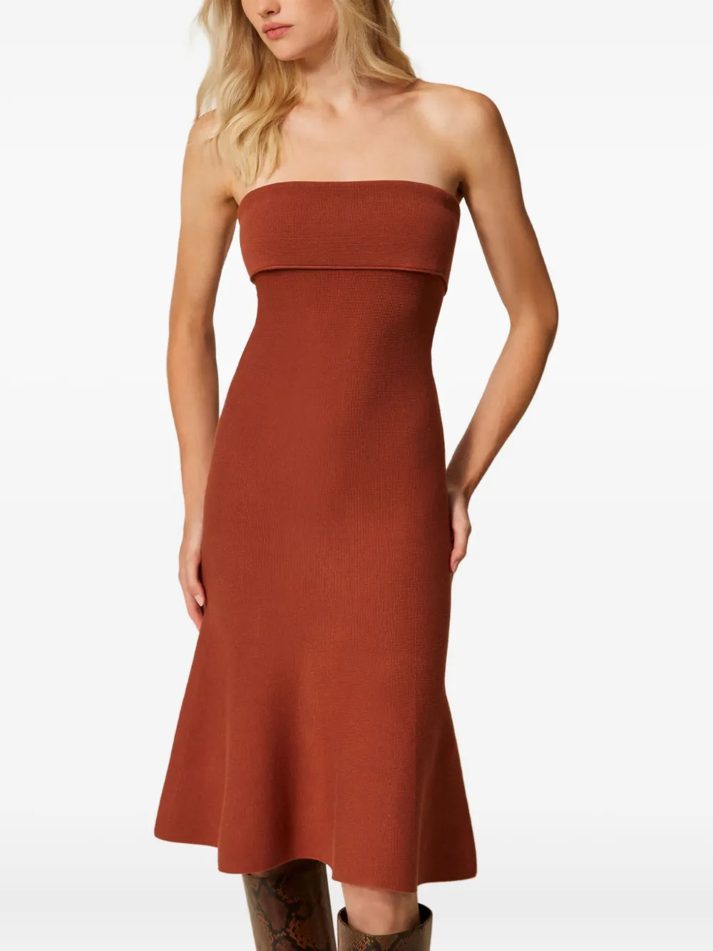 TWINSET Strapless flared mini-jurk - Bruin