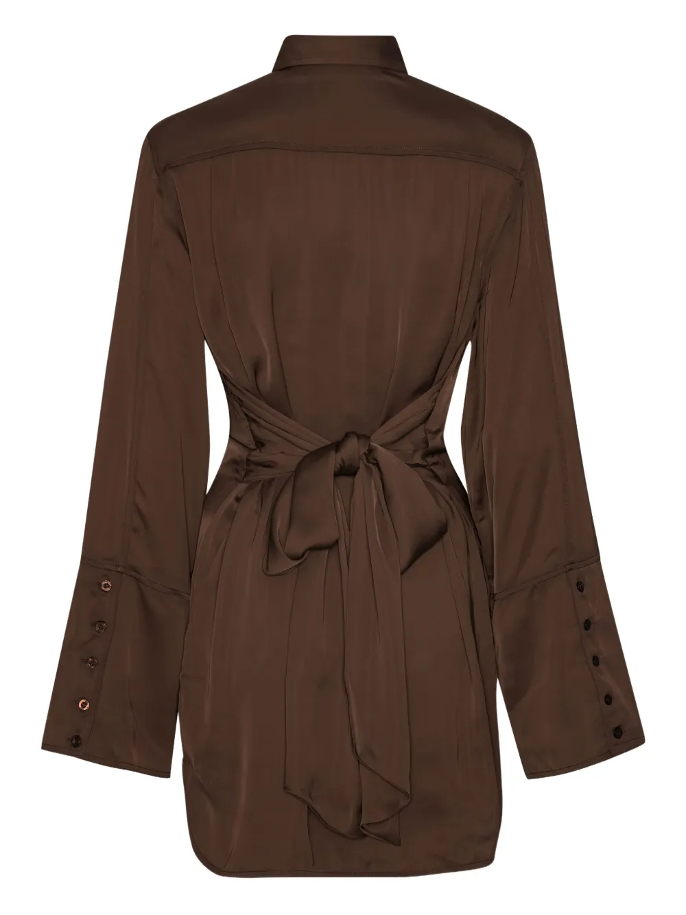 Rotate Birger Christensen Long Sleeve Dress With Waist Tie And Flared Cuffs In Brown