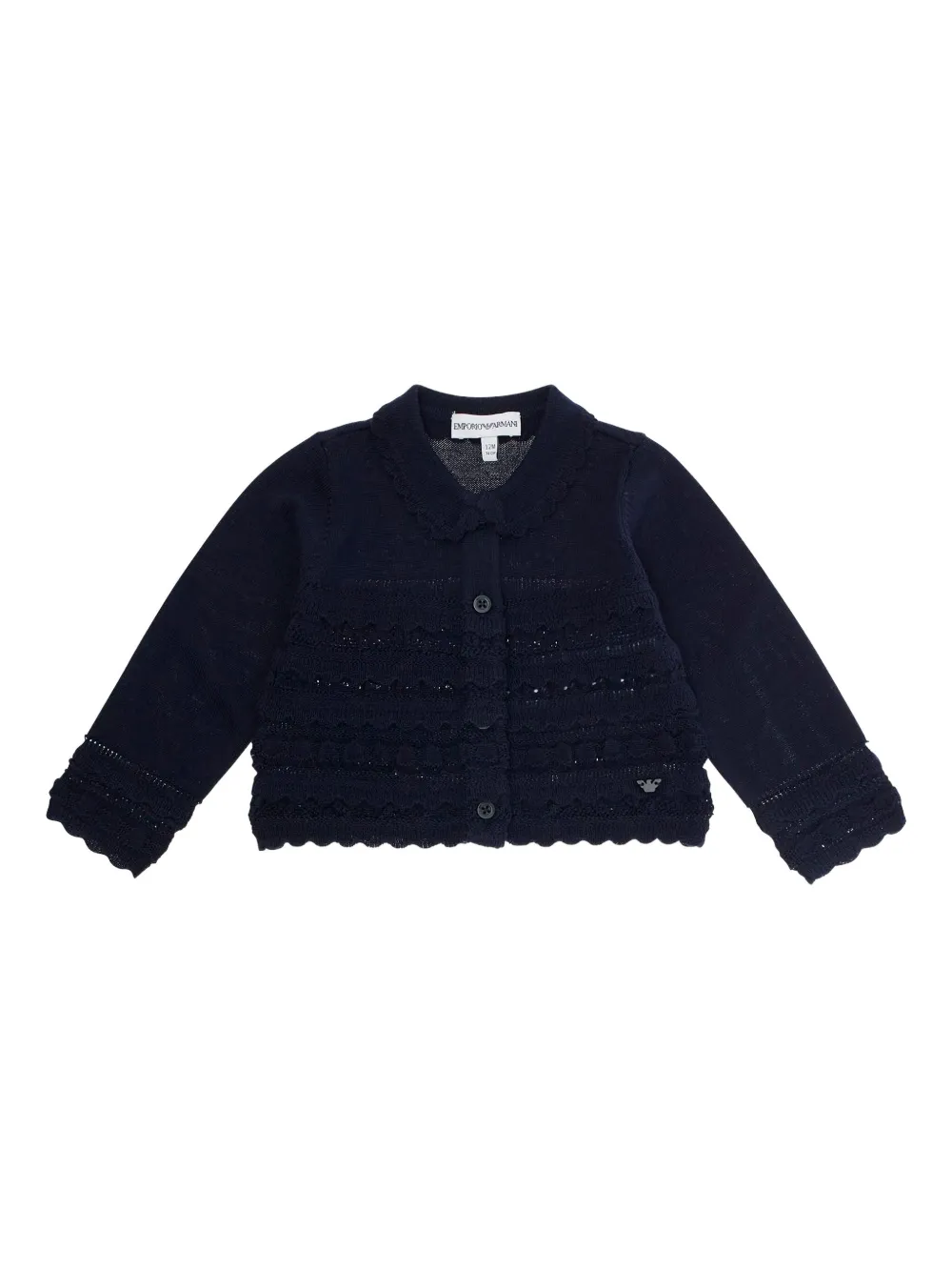 Emporio Ar i Kids ruffled open-knit cardigan Blauw