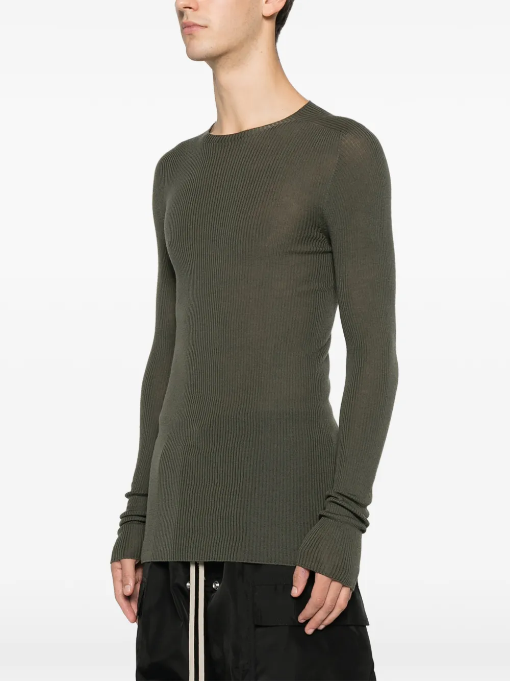Rick Owens Ribbed Wool Sweater In Green