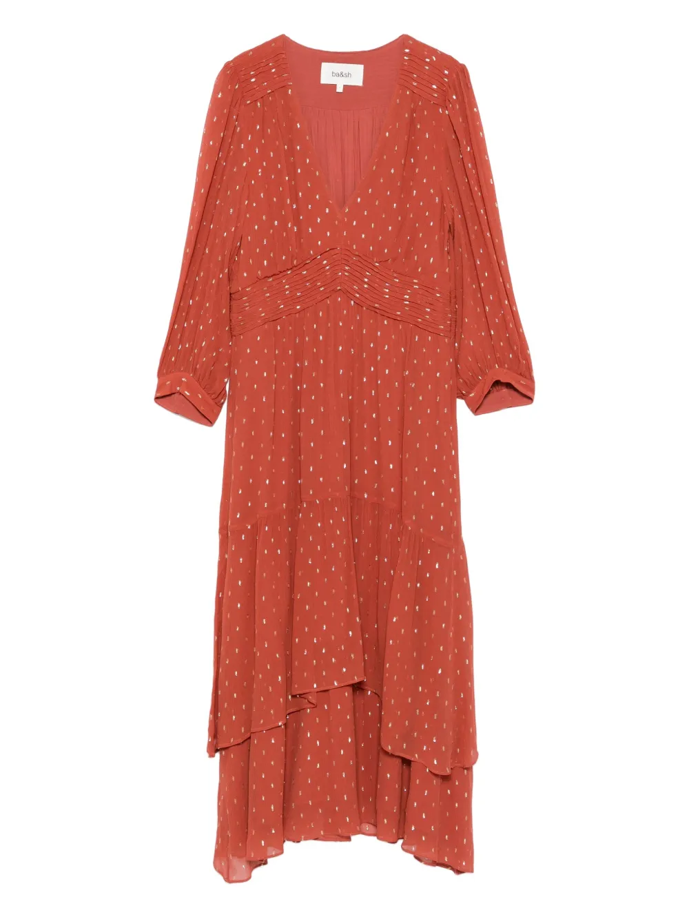 Ba&Sh Maia gelaagde midi-jurk met metallic stippen Bruin