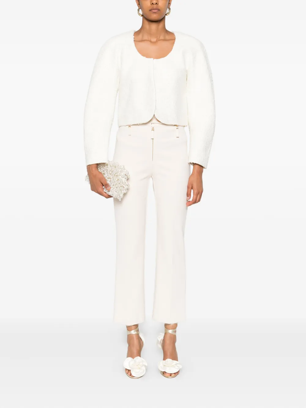Elisabetta Franchi Zip-detailing Straight Trousers In Neutral