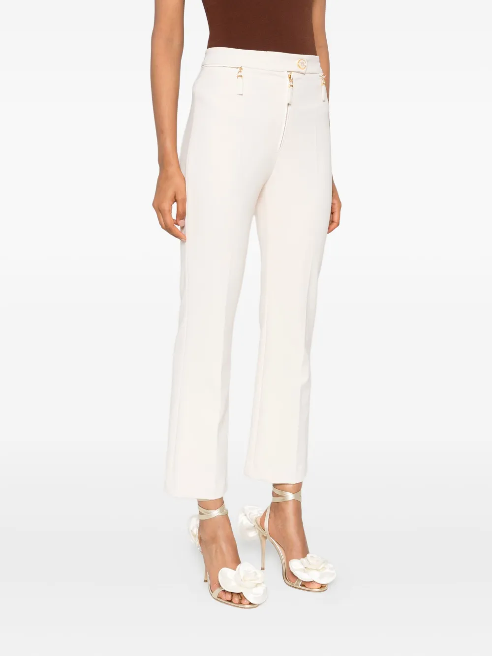 Elisabetta Franchi Zip-detailing Straight Trousers In Neutral