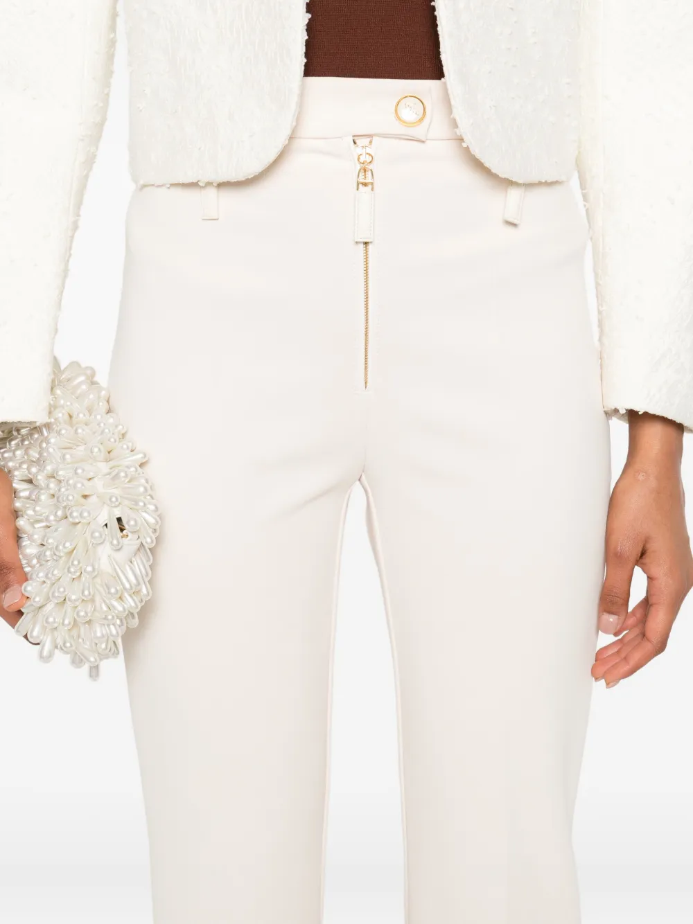 Elisabetta Franchi Zip-detailing Straight Trousers In Neutral