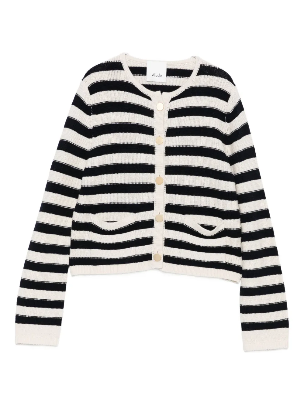 Allude Striped Button Cardigan In White