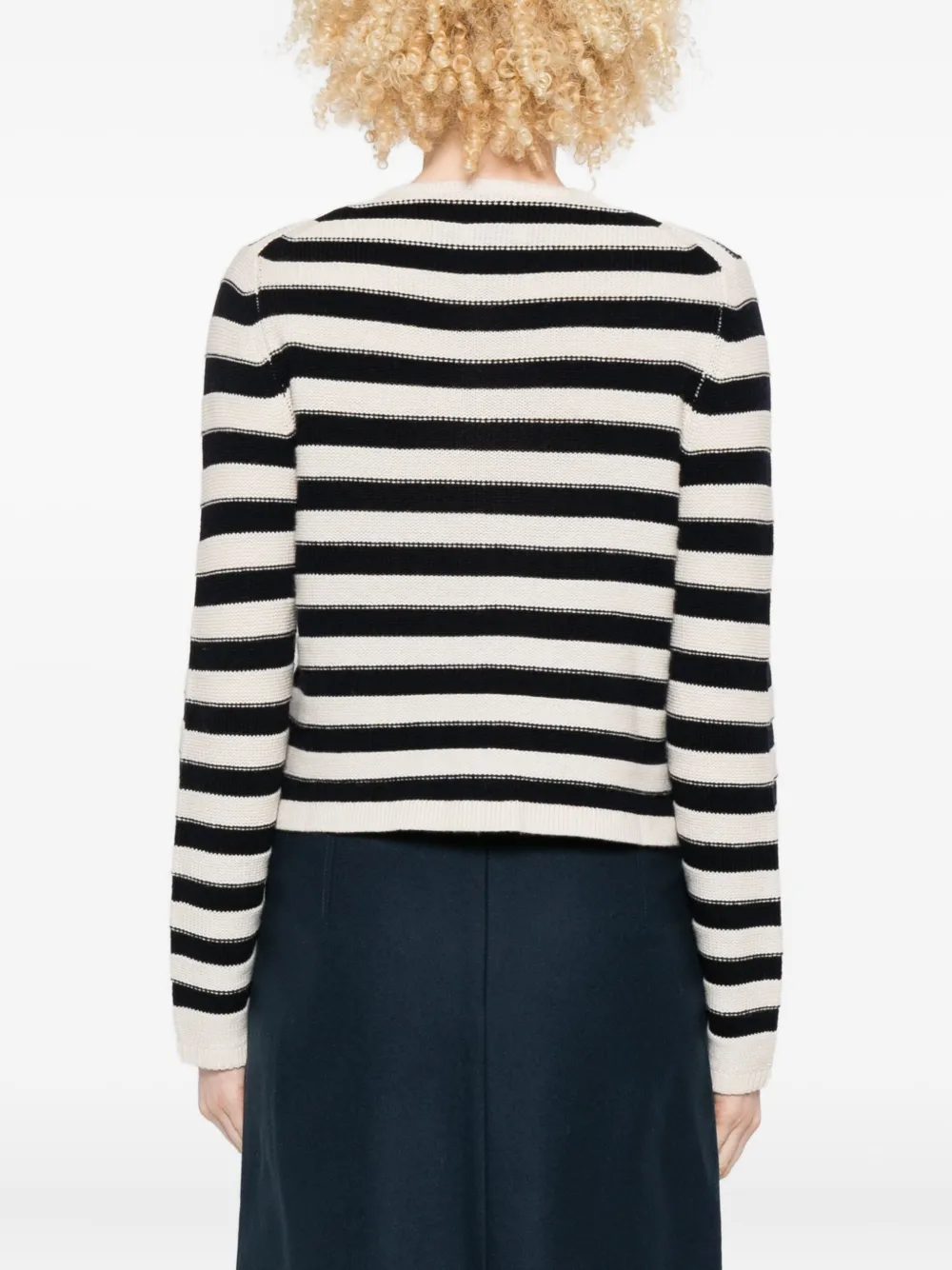 Allude Striped Button Cardigan In White