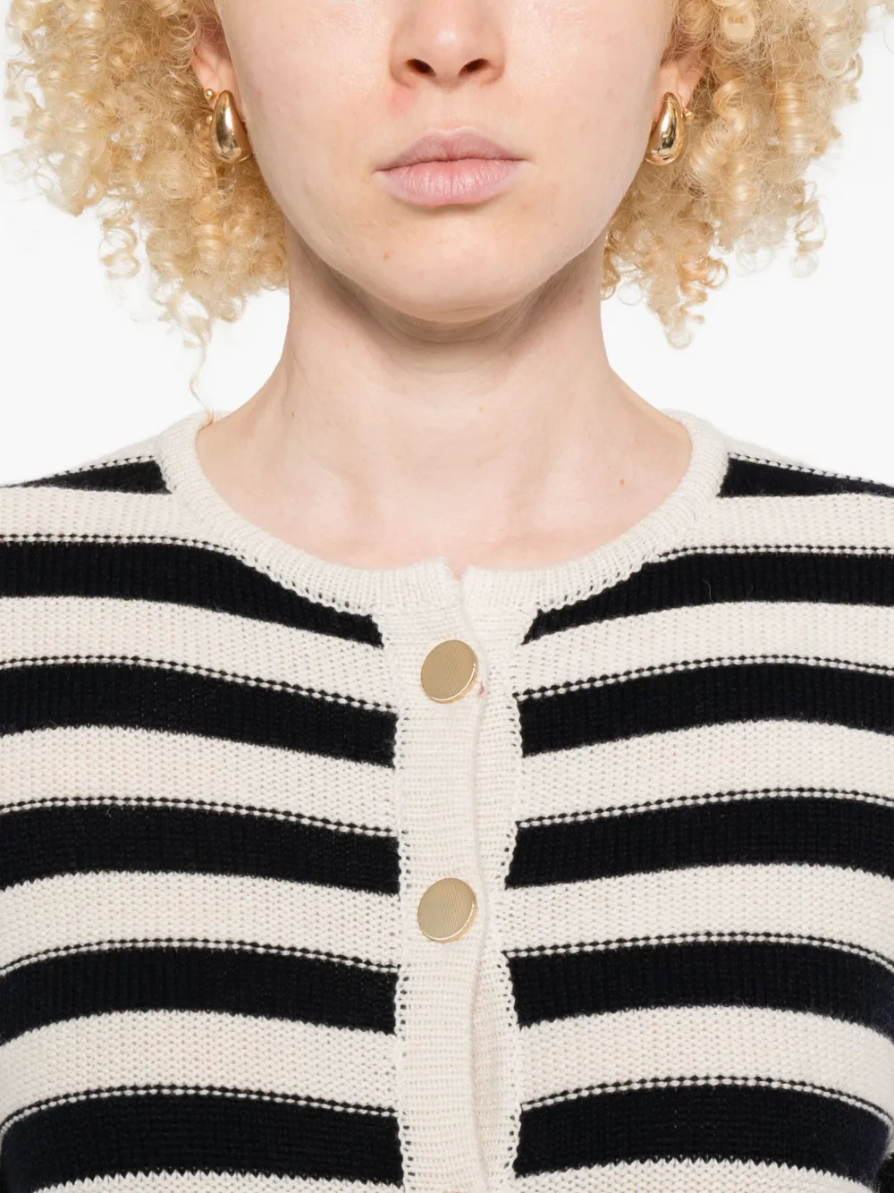 Allude Striped Button Cardigan In White