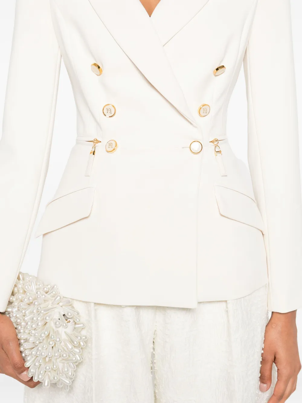 Elisabetta Franchi Double-breasted Buttoned Blazer In Neutral