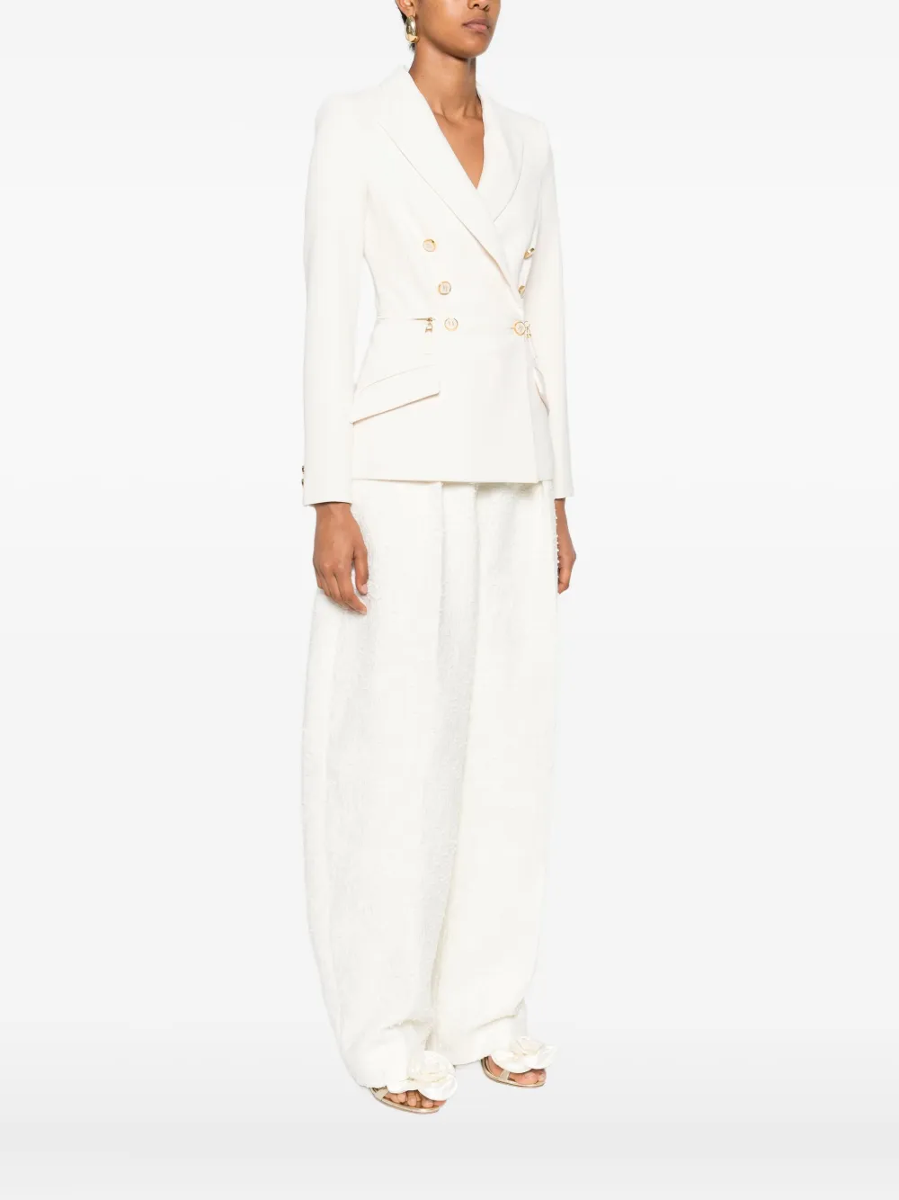 Elisabetta Franchi Double-breasted Buttoned Blazer In Neutral