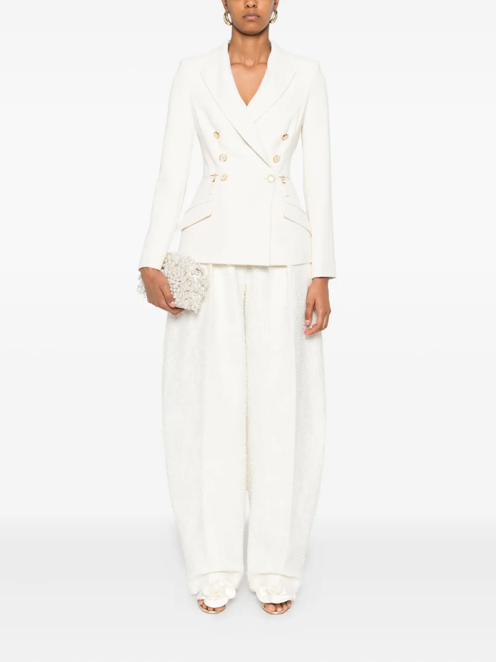 Elisabetta Franchi Double-breasted Buttoned Blazer In Neutral