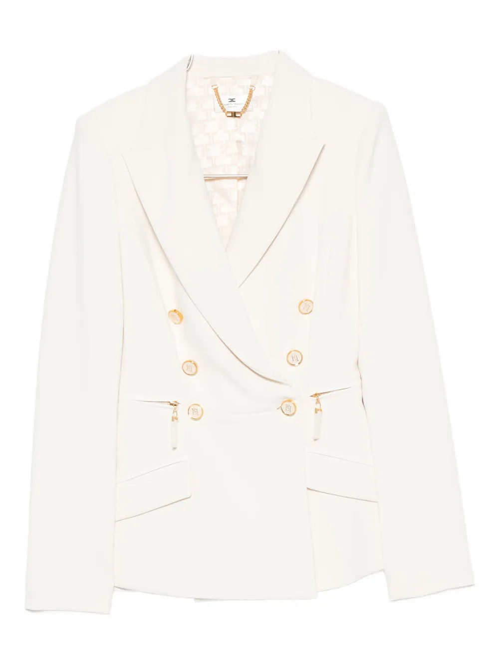 Elisabetta Franchi Double-breasted Buttoned Blazer In Neutral